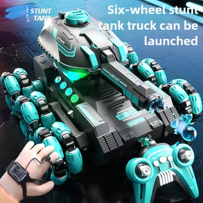 Ultimate Six-Wheeled Remote Control Tank Car - Gesture Sensor with Water Bomb Launching Fun for Kids!