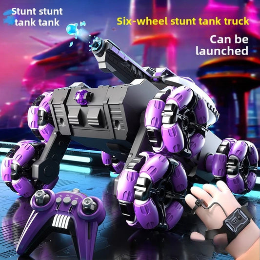 Ultimate Six-Wheeled Remote Control Tank Car - Gesture Sensor with Water Bomb Launching Fun for Kids!